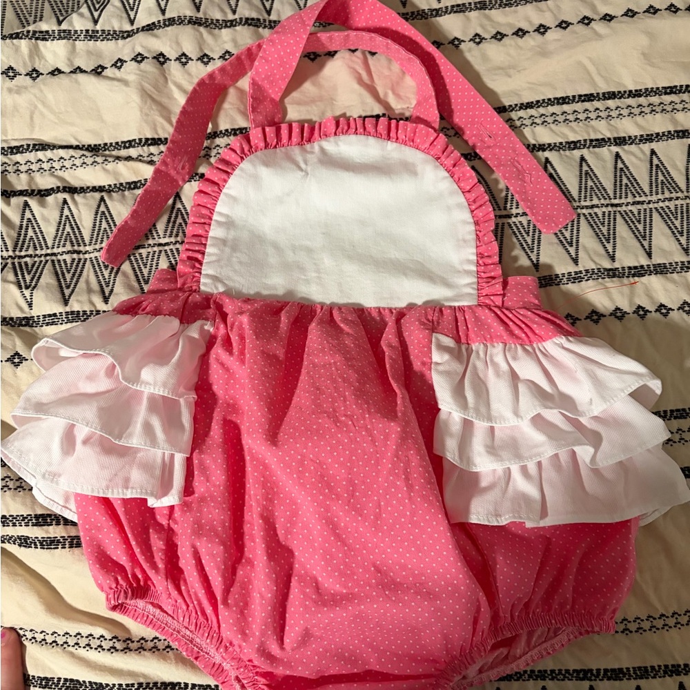 Pink Ruffle Baby Romper Bubble with White Bib